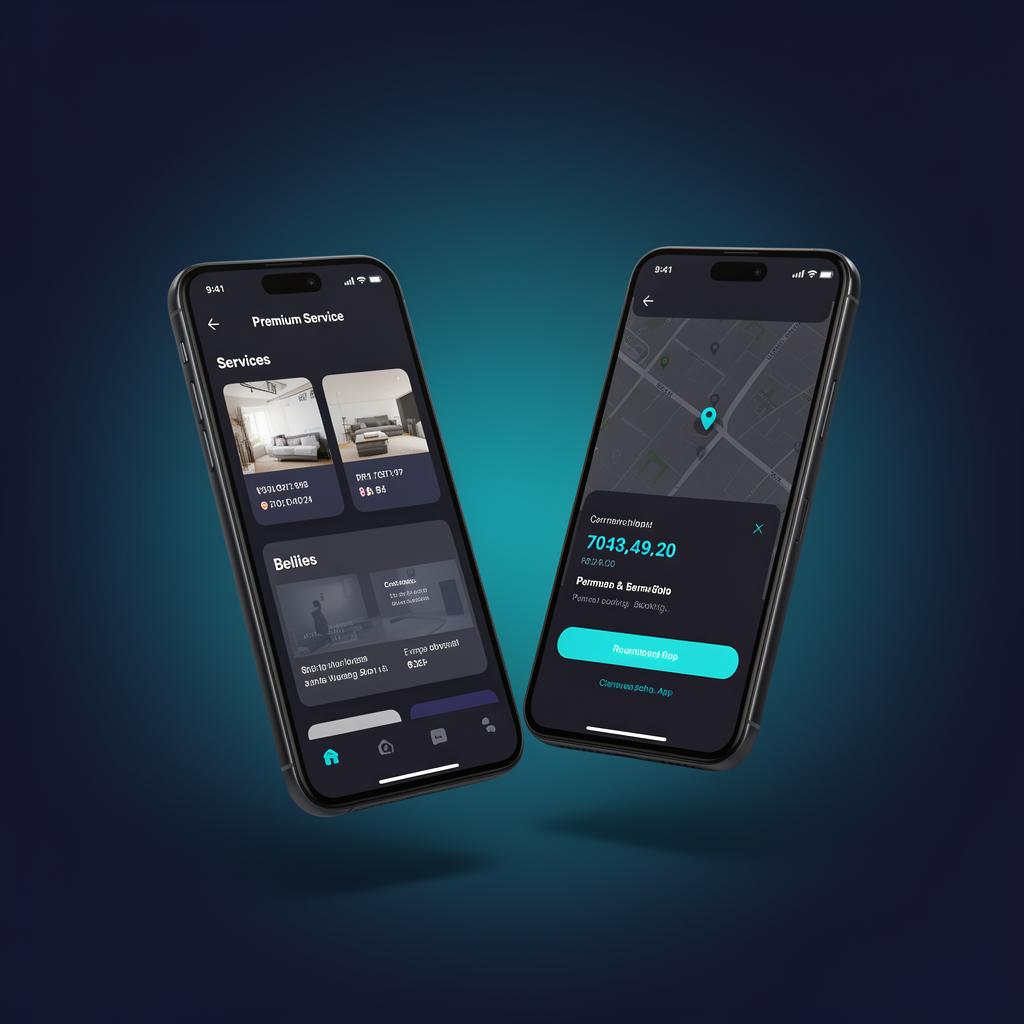 Mobile service booking app shown on two smartphones